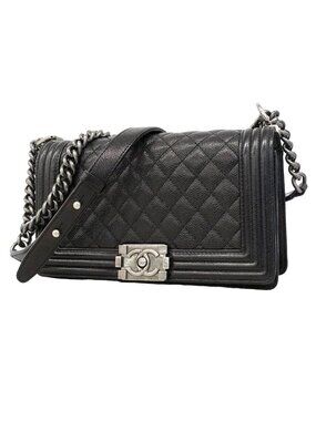 Chanel Shoulder Bag Boy Caviar Leather Black Silver